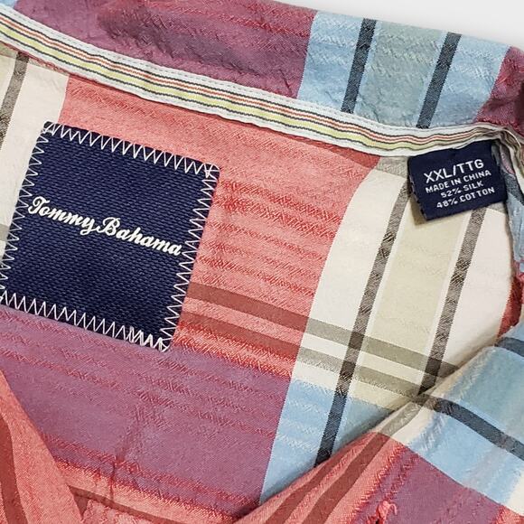 Tommy Bahama Mens Silk Cotton Red Plaid Button Up Shirt XXL Casual Preppy - Picture 6 of 12